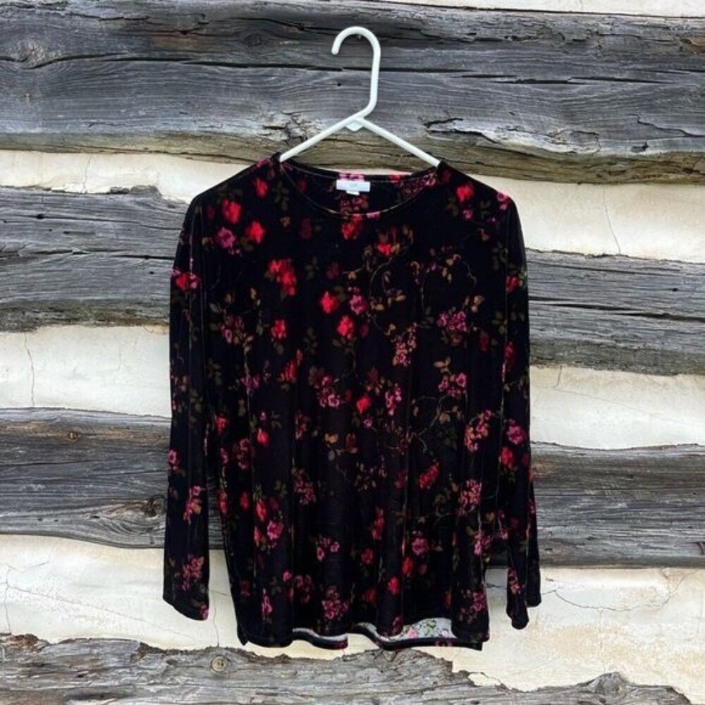 J.Jill Black Velvet Floral Top